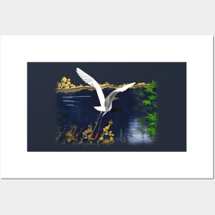 Long Legged Bird over Water Posters and Art